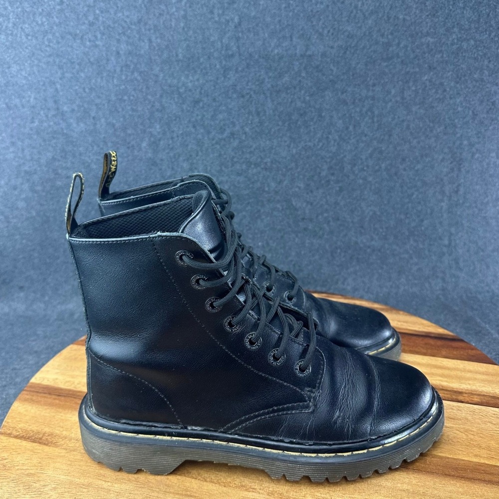 Dr. Martens Luana Black Leather Combat Boots Womens 8 Lace Up Ankle Lug Sole